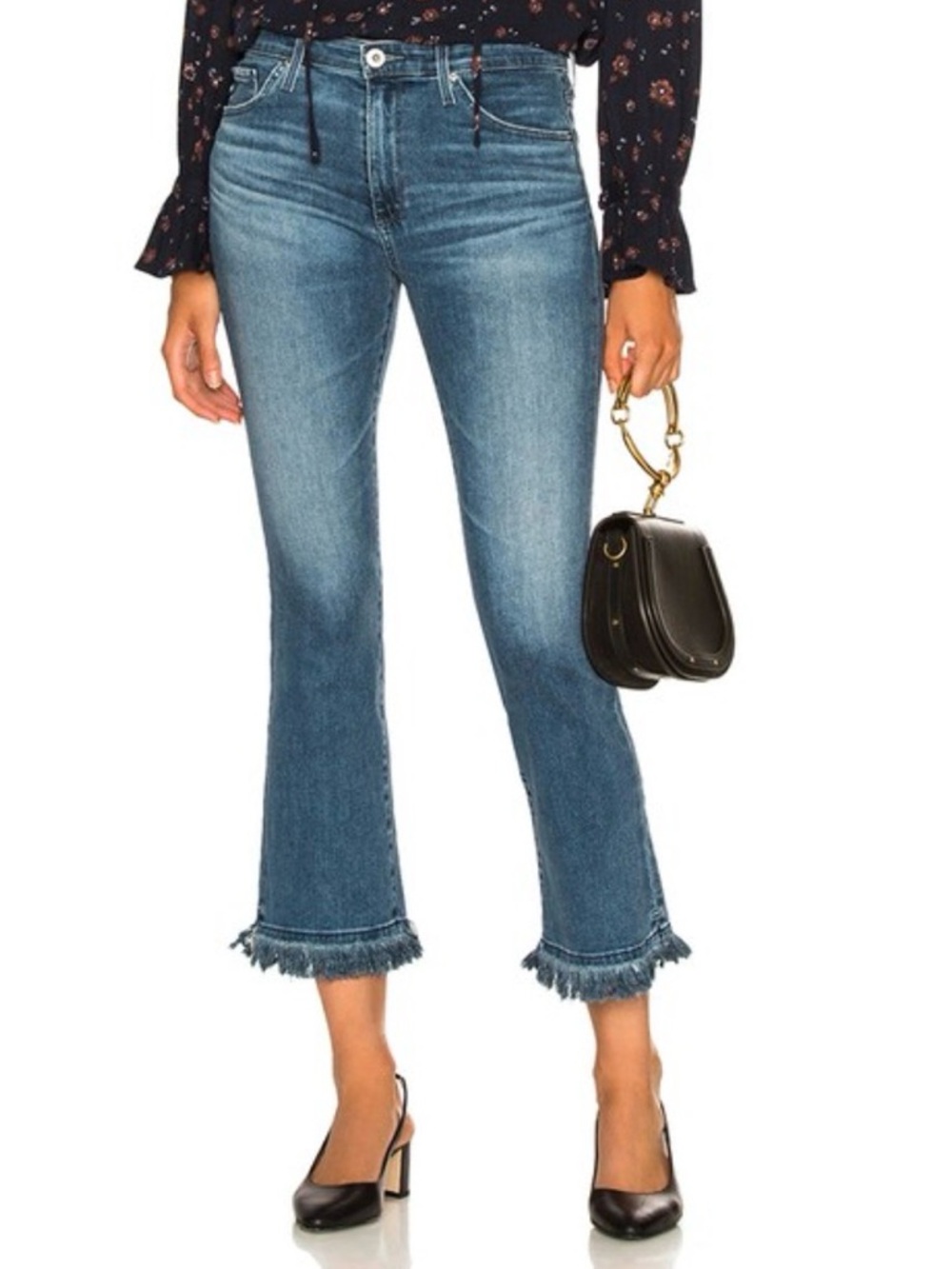AG Adriano Goldschmied The Jodi Crop Blue Frayed-Hem Jeans Size: 25R